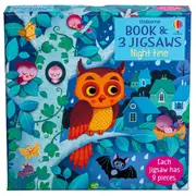 Usborne Book & 3 Jigsaw Puzzles - Night time