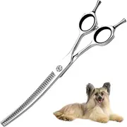 7inch Professional Curved Dog Grooming Scissors, 65% Thinning Pet Shears, 35 Teeth Extremely Sharp Blades, 15 Degree Bend, VG10 Steel, Ergonomic Chunker Scissors for Dogs Cats Groomer or Home Use