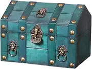 yuksok Pirate Treasure Chest Box with Lock Wooden Vintage Design with Hinged Lid House Shape Decorative Trunk Chest, Green