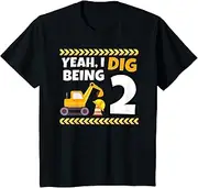[X.Style] Kids Yeah I Dig Being 2 Excavator Construction 2nd Birthday Boy ds1201 T-Shirt (S) Black