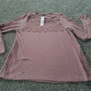 Summer & ROse Large - Womens Long Sleeve Peasant Top LACE Accent Rose Color NWT