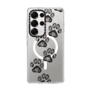 Galaxy S25 Ultra Clear Magnetic Case small cute paw prints for dogs and cats lovers