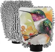 XYMZR Hummingbird Watercolor Cute Absorbent Microfiber Car Wash Mitt, Funny Cute Anime Scratch Free for Cars Cleaning, Home Cleaning Mitts, 2 Pack, 10.24” L x 7.09” W