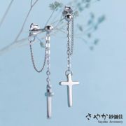 【Sayaka紗彌佳】925純銀-真心守護十字架造型垂墜耳環