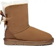 [EVERAU] Women Boots Double Back Bow Australia Sheepskin Wool Lining Nonslip