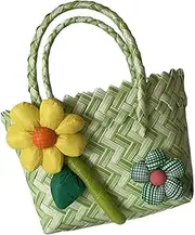 Generic Flower Woven Bag Portable Farm Small Basket for Birthday Party Picnic Garden, Yellow Flower Twill