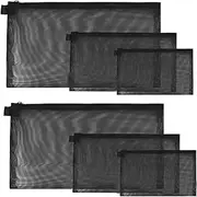 HIDOSNG 6 pcs Mesh Bag, Zipper Bags for Makeup Travel, Portable Cosmetic Case Toiletry Pouch Packing Organisers (Black)