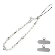 Designed Pearl Beaded Phone Charm, Mobile Phone Wrist Strap, Silver Beads