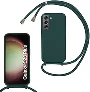 [Belzsxy] Silicone Mobile Phone Chain for Samsung Galaxy S23 Plus, Case with Strap, Adjustable Mobile Phone Necklace Case with Strap, Mobile Phone Case for Hanging, Case with Cord, Dark Green