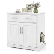 CostwayCat Litter Box Enclosure with 2 Drawers and Double Doors-White