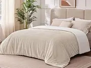 Sherpa King Size Sofa Blanket - Warm King Blanket reversible, Fuzzy, Cream, 108 x 90 Inches