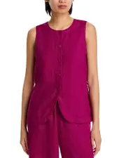 Eileen Fisher Linen Round Neck Long Vest
