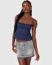 EDIKTED Womens Linen Look Open Back Top NAVY