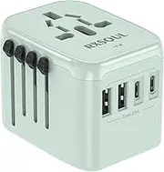 RXSQUL Universal International Power Travel Plug Adapter, 5 in 1 European Travel Plug Adapter W/ 3.5A 2xUSB-A and 2xUSB C Wall Charger and Worldwide AC Outlet for Europe USA Japan UK AUS Asia-Green