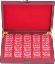 Fdit Wooden Coin Holder, Vintage Coin Storage Box 50 Pieces Transparent Case Storage Box Holders for Collectors