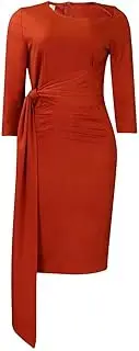 [Meufam] Womens Solid Pleated Asymmetric Bow Neck Work Business Office Cocktail Elegant Dress Party Pencil Sheath Dress