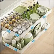 2 Pack Pull Out Cabinet Organizer,Pull Out Drawers for Kitchen Cabinets with Wooden Handle,No Need Drill Slide Out Cabinet Organizer,Cabinet Roll Out Drawers for Kitchen,Pantry,Bedroom,Office