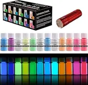 Glow in the Dark Pigment Powder, 12 Color 0.7oz/20g Epoxy Resin Luminous Powder Set for Resin Art, Nail Art, Acrylic Paint and DIY Crafts, Safe and Long Lasting