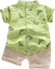 [Generic] Boys 4t Summer Clothes Baby T-Shirt Set Cartoon Kids Dinosaur Outfits Boys Tops+Pants Toddler Boys Outfits&Set Baby Going Home Outfit Boy Green