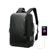 Bopai Luxury Style Leather & Microfiber with USB Charging Backpack Black 15.6"