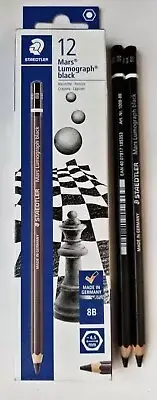 12pcs Staedtler Mars Lumograph Black 100 Pencils 8B
