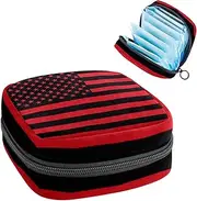 Period Bag,Sanitary Napkin Storage Bag,Black Red Line Flag in The United States,Tampon Holder for Purse