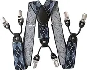 [Aiko Fashion] Men's 35mm Wide Suspenders 6 Clips Adjustable Elastic Leather Braces Solid Color or Pattern (Pattern 12)