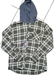 Quicksilver Mondo Plaid Button-up Flannel Hooded Shirt Mens LARGE *HOT PRICE*