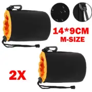 2X M-Size Orange Neoprene Soft DSLR Camera Lens Pouch Bag Storage Cover Case USA