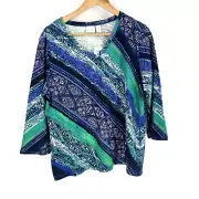 Weekends by Chicos Top Size 2 Womens Medium Purple Angle Stripe Print Zing Tee