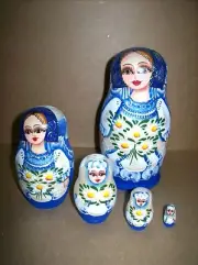 Peasant Girl Nesting Doll (Blue with Flowers #72) - 5 Doll Russian Nesting Doll
