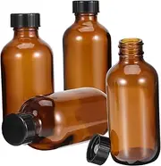LIGIGWASH 4Pcs Round Glass Bottles with Black Caps for Essential Oils Perfumes and Laboratory Chemicals Storage