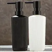 2Pack Glass Soap Dispenser for Bathroom and Kitchen, Modern Farmhouse Striped Style Plastic Hand Soap Dish Soap Dispenser with Pump (Black+White)