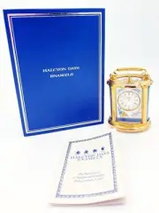 NIB Halcyon Days Enamels Miniature Enamel Gold-Tone Carriage Clock Works!