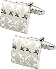 [Jonwo] Floral Pattern Silver Cufflinks for Men Lady In Gift Case Classic Square Metal Men's Cufflinks Jewelry Set for Wedding Party Anniversary Business Events Tuxedo Dress, 17mm/0.67 Inch, Stainless