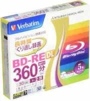 Verbatim Mitsubishi 50GB 2x Speed BD-RE Blu-ray Re-Writable Disk 5 Pack -