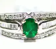 1.62CT 14K Gold Natural Emerald White Cut Diamond Vintage Halo Engagement Ring