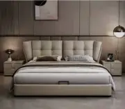 REMY Luxurious Leather Bed Frame Solid Timber Light Grey Colour Queen/King