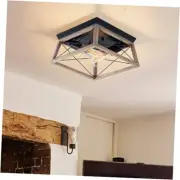 Farmhouse Ceiling Light Wood Flush Mount Ceiling Light Fixture 2-Light Square