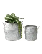 [Willow & Silk] Industro-Chic Barrel Pot Planter Set of 2 in Silver