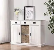 Merryluk 3 Drawer 3 Door Sideboard Buffet Cabinet,with Sliding Barn Door for TV,Kitchen,Dining Room,Living Room,Entrway