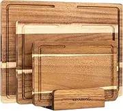 Wooden Chopping Board Set, Cutting Board Set of 3 with Chopping Boards Organiser, Acacia Wood Double-Sided Chopping Board Serving Board for Meat, Vegetables, Fruits and Cheese