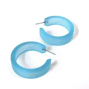 Turquoise Hoop Earrings | Vintage Lucite Frosted Large Portland Hoops