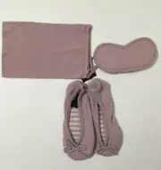 Saks Fifth Ave Womens Pink Cashmere Amenity Travel Kit Slippers Eye Mask Pouch