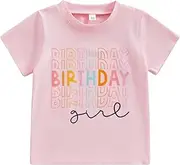[Lamuusaa] Toddler Baby Girl Birthday Outfit Birthday Girl Shirt One/Two/Three/Four/Five T-Shirt Birthday Gift 1-5T