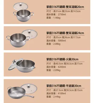 【CHEF 掌廚】316不鏽鋼平底鍋30cm(電磁爐適用) (6.2折)