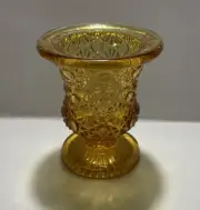 Vintage Amber Gold Daisy & Button Pressed Glass Toothpick Holder L.E. SMITH
