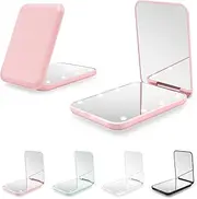 Kakuje Compact Mirror, 1X/3X Magnification LED Pocket Mirror with Nternal BIattery, Mini Mirror for Purse, Pocket,Travel and Present (Pink)