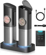 Gravity Electric Salt and Pepper Grinder Set USB Rechargeable With Dual Charging