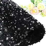 FOTSHARER Sequin Fabric by The Yard Black Velvet Stretch Fabric 2 Yards Embroidered Sequined Material Mermaid Sequins Flip up Fabric Sequin Fabric Sensory Wall for Party Prom Dresses Wall Deocration